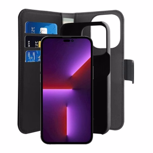 Puro Wallet atjungiamas MagSafe 2in1 PU oda dėklas su dangteliu ir piniginė iPhone 14 Pro - juodas