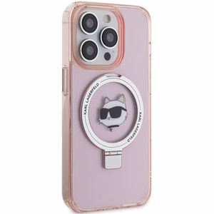 Karl Lagerfeld KLHMP15XHMRSCHP iPhone 15 Pro Max 6.7" rožinis kietas dėklas su stovu Choupette Head MagSafe
