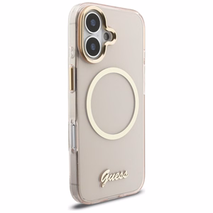 Guess IML Script Metal MagSafe Dėklas for iPhone 17 - rožinis