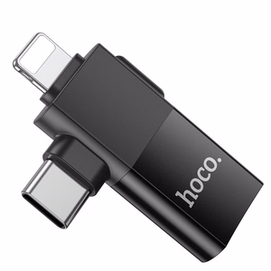 Adapteris OTG 2in1 USB C / Lightning į USB A Hoco UA17 juodas