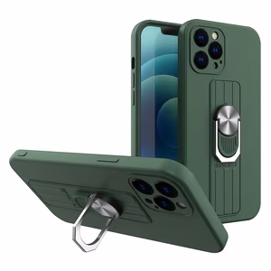 Ring Case silikoninis dėklas telefonui su piršto laikikliu ir stovu Samsung Galaxy S21+ 5G (S21 Plus 5G) tamsiai žalias