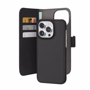 Puro Wallet Detachable MagSafe 2в1 PU Leather Чехол с клапаном и кошельком для iPhone 15 Pro Max - чёрный