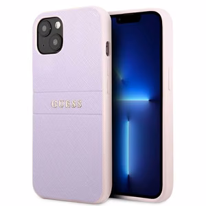 Guess GUHCP13SPSASBPU iPhone 13 mini 5.4 dėklas telefonui, violetinis, Saffiano su įspaustu ir metaliniu logotipu