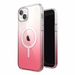 Speck Presidio Perfect-Clear + Ombre + MagSafe case for iPhone 15 Plus / 14 Plus, with Microban antimicrobial protection, Clear / Vintage Rose Fade