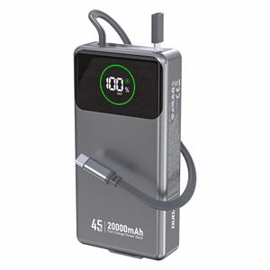 Dudao K31 Pro 45W 20000mAh išorinė baterija su įmontuotu ištraukiamu USB-C kabeliu - pilka