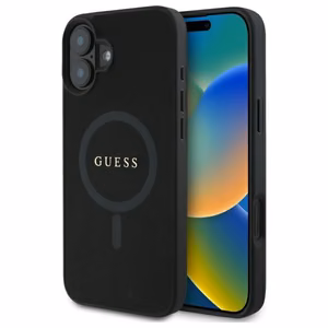 Guess Saffiano Classic Logo Magnetinis dėklas iPhone 16 - juodas