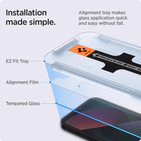 Spigen Glas.tR EZ Fit grūdintas stiklas iPhone 13 / 13 Pro / 14 / 16e – 2 vnt.