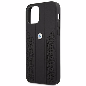 BMW odinis dėklas su lenkta perforacija iPhone 12 Pro Max - juodas