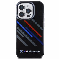 BMW Motosport IML atsitiktinės juostos iPhone 16 Pro dėklas - juodas