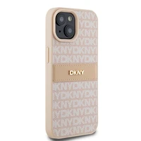DKNY Odinis mono juosta ir metalinis logotipas dėklas telefonui iPhone 15 Plus / 14 Plus - rožinis