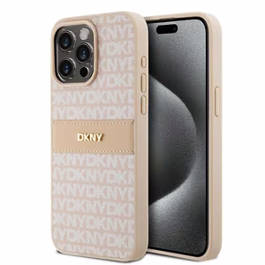DKNY Leather Mono Stripe & Metal Logo чехол для iPhone 15 Pro Max - розовый