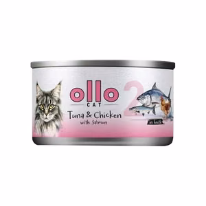 Ollo Cat No. 2 – šlapiasis kačių pašaras su tunu, vištiena ir lašiša sultinyje, 70 g