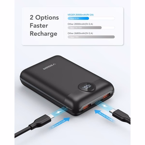 VEGER išorinė baterija 20000 mAh PD QC3.0 2A 22,5W S20 (W2053) juoda