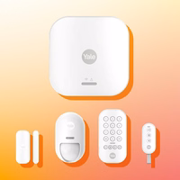 „Yale“ išmaniosios signalizacijos pradinis rinkinys 6 elementai - valdymo blokas, sirena, klaviatūra, nuotolinio valdymo pultas, judesio jutiklis, langų/durų jutiklis