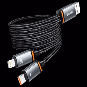 USB laidas Essager Triple 3in1 juodas USB / Type-C / Lightning 100cm