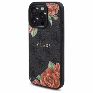 Guess GUHMP16XP4ROPEMCK iPhone 16 Pro Max 6.9" juodas kietas dėklas su 4G gėlių raštu MagSafe