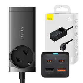 Baseus GaN3 Pro sieninis įkroviklis / maitinimo juosta 2xUSB + 2xUSB-C + AC, 65W