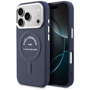 Karl Lagerfeld Embossed Open Ring RSG Logo MagSafe dėklas iPhone 18 Pro Max / 17 Pro Max; spalva: mėlyna