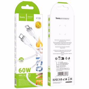 Laidas USB C į USB C Hoco 3A 60W silikoninis 1 m X109 baltas