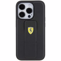 Ferrari Grip Stand Metal Logo dėklas iPhone 15 Pro Max – juodas