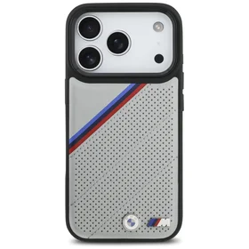 BMW M Tricolor Metal Logo MagSafe dėklas telefonui iPhone 17 Pro - pilkas