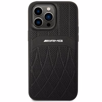 AMG AMHMP14XOSDBK iPhone 14 Pro Max 6.7" juodas/juodas kietas odinis dėklas su išlenktomis linijomis MagSafe