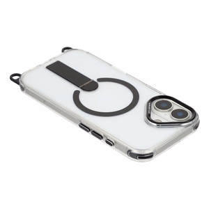 Hurtel dėklas su stovu, 30 cm rankiniu ir 120 cm pečių dirželiu, suderinamas su „MagSafe“, skirtas „iPhone 17“ – juodas