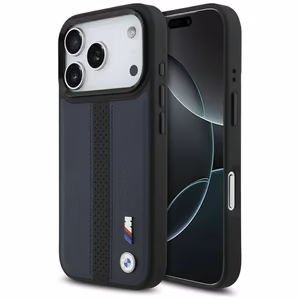 "BMW M" perforuotas dėklas su "MagSafe" logotipu "iPhone 17 Pro" - tamsiai mėlynas