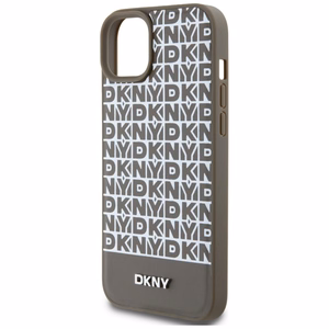 DKNY Odinis spausdintas raštas metalinis logotipas Magnetinis dėklas iPhone 15 / 14 / 13 - ruda