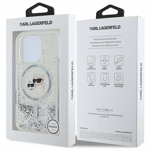 Karl Lagerfeld Liquid Glitter Karl & Choupette Head Magnetinis dėklas telefonui iPhone 16 Pro Max - skaidrus