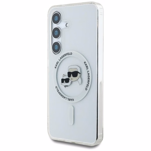 Dėklas telefonui Karl Lagerfeld Button Karl & Choupette Heads Išspausdintas logotipas MagSafe Samsung Galaxy S25 - baltas