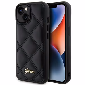 Guess Quilted Metal Logo dėklas telefonui iPhone 15 - juodas