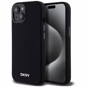 DKNY Skystas silikoninis mažas metalinis logotipas magnetinis dėklas telefonui iPhone 14/15/13 - juodas