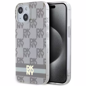 DKNY IML languotas mono raštas ir spausdintos juostelės Magnetinis dėklas iPhone 15 Plus / 14 Plus - smėlinė