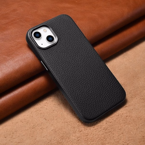 Чехол iCarer Litchi Premium Leather для iPhone 14 Plus магнитный кожаный с MagSafe чёрный