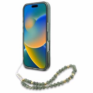 Guess IML Flowers Allover Electro With Pearl Strap MagSafe dėklas telefonui iPhone 16 Pro Max - žalias