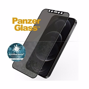 PanzerGlass E2E Super+ Microfracture antibakterinis privatumo grūdintas stiklas iPhone 12 / 12 Pro – su juodu rėmeliu