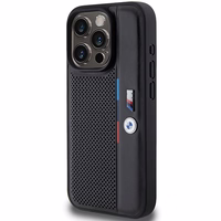 BMW perforuotas trispalvės linijos dėklas telefonui iPhone 15 Pro - juodas
