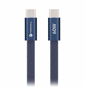 Laidas USB C į USB C Forcell F-Energy QC4.0 PD 3A 60W Cafule Flat 1,2 m CCFN23 tamsiai mėlynas