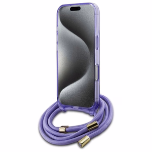 Guess Crossbody Cord Script Magnetinis dėklas iPhone 16 Pro Max - violetinis
