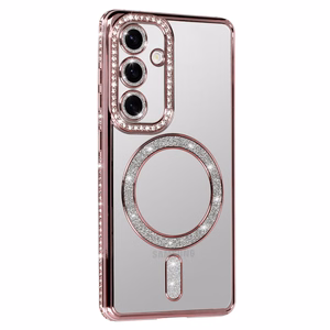 Bling MagSafe dėklas telefonui Samsung Galaxy S25 FE rožinis