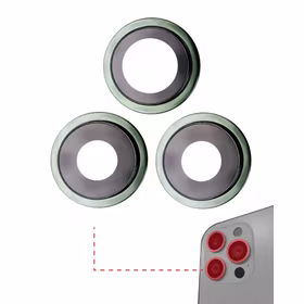 Galinės kameros stikliukas skirtas Apple iPhone 11 Pro / Pro Max galinės kameros stikliukas originalus / 3vnt / (su žaliu rėmeliu)