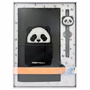 NIMMY rinkinys 2in1 užrašų knygelė + rašiklis BIG EYED PET 2.0 Panda, juodas