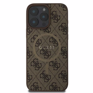 Guess 4G žiedas klasikinis logotipas magnetinis dėklas iPhone 16 Pro - rudas