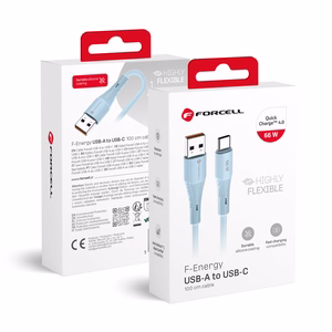 FORCELL F-ENERGY C342 kabelis USB A į Type C QC4.0 3A 66W Silikoninis 1 m mėlynas