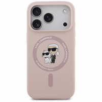 Karl Lagerfeld silikoninis Karl&Choupette žiedinis magnetinis dėklas telefonui iPhone 17 Pro - rožinis