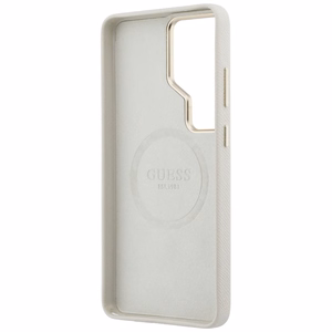 Guess dėklas Rhinestone Round Logo MagSafe skirtas Samsung Galaxy S26 Ultra smėlio spalvos
