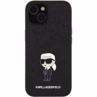 Karl Lagerfeld Fiksuotas blizgučių Ikonik logotipas metalinis kaištis dėklas iPhone 15 - juoda