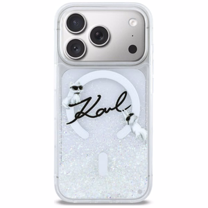 Karl Lagerfeld Liquid Glitter Karl Script Logo MagSafe Dėklas for iPhone 17 Pro - Clear