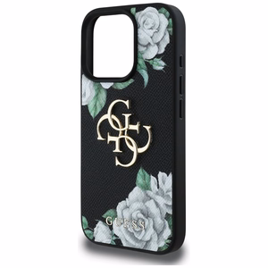 Guess Grained Roses Big 4G logo dėklas telefonui iPhone 16 Pro - juodas